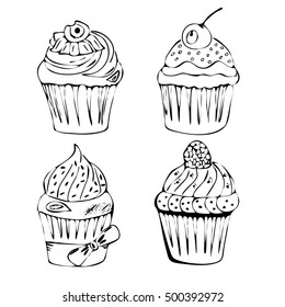 Hand drawn of tasty Cupcake.
Vector illustration.
