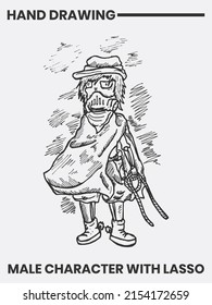 Handgezeichnete Tätowierungsgestaltung des Menschen im Wanderer-Outfit