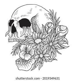 Hand Drawn Tattoo Design Skull Flower Stock Vector (Royalty Free ...