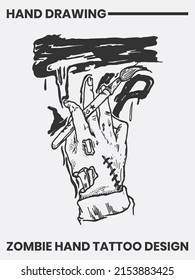 Hand drawn tattoo design with zombie hand concept