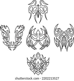 Hand drawn Tattoo doodle,Tribal Tattoo Design Elements Set,tattoo sleeve tribal, vector pattern elements for tattoo men right and left hand and shoulders, art decor idea tattoos design body,