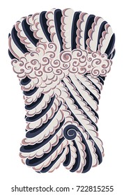 Hand drawn Tattoo full back body background.Japanese cloud vector.Asian tattoo background for back body