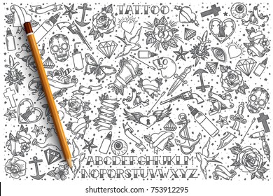 Hand Drawn Tattoo Vector Doodle Set Background