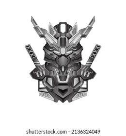Hand drawn tattoos black warrior Ninja costum robotic design with modern illustration concept style for mascot