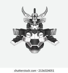 Hand drawn tattoos black warrior Ninja costum robotic design with modern illustration concept style for mascot