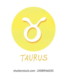 Hand drawn taurus zodiac sign in golden round frame Astrology doodle clipart Element for design