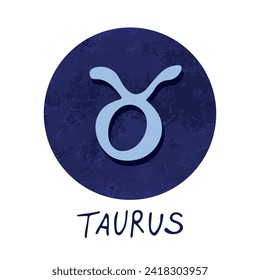 Hand drawn taurus zodiac sign in blue round frame Astrology doodle clipart Element for design