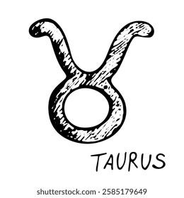 Hand drawn taurus zodiac sign Esoteric symbol doodle Astrology clipart Element for design