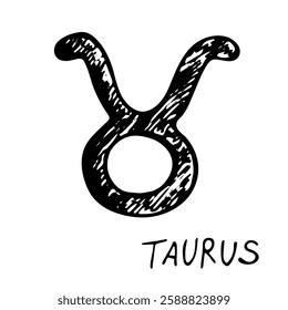 Hand drawn taurus zodiac sign Esoteric symbol doodle Astrology clipart Element for design