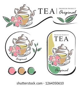 hand drawn tea banner elements vector illustration