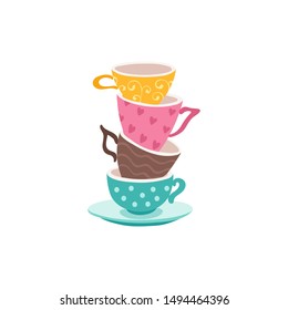 Hand drawn tea and coffee cup isolated on white background. Vector illustration for cafe and restaurant menu design.