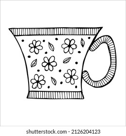 hand drawn tea or coffee cup, doodle or sketch, flat image