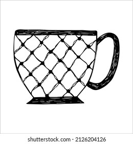 té o taza de café dibujado a mano, garabato o boceto, imagen plana