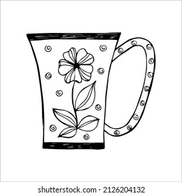 té o taza de café dibujado a mano, garabato o boceto, imagen plana