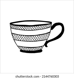 hand drawn tea or coffee cup, doodle or sketch, flat image