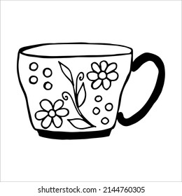 hand drawn tea or coffee cup, doodle or sketch, flat image