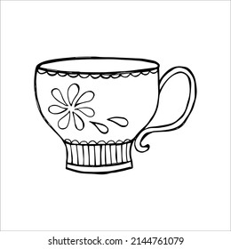 hand drawn tea or coffee cup, doodle or sketch, flat image