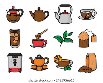 Hand Drawn Tea Colored Set