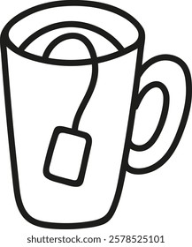 Hand drawn tea cup with tea bag tag abstract decoration beautiful  drawing 