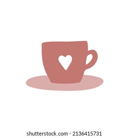 La taza de té dibujada a mano con el corazón adorable. Ilustración vectorial. Diseño para postales, afiches, pegatinas.
