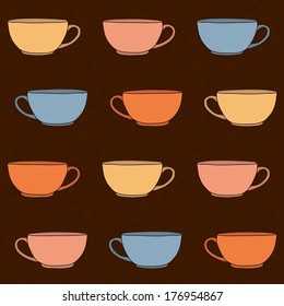 Hand drawn Tea Cups Illustration. Seamless vector pattern.
