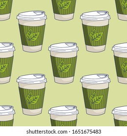 Hand drawn tea cups. Vector seamless pattern. Illustration for menu, printing onto fabric and paper or scrap booking.