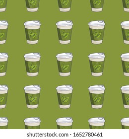 Hand drawn tea cups. Vector seamless pattern. Illustration for menu, printing onto fabric and paper or scrap booking.