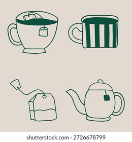 Ilustración de dibujos animados de doodle de té dibujado a mano