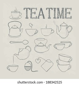 Hand drawn tea elements . Vector set, EPS 8.