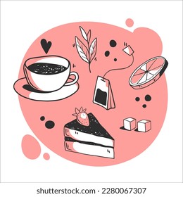 Hand drawn tea elements, vector illustration, doodle clipart