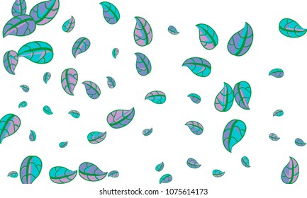 Hand Drawn tea leaf background. Vector summer composition of tea leaves on white background. Sketch cartoon style illustration and background pattern. Hand drawn herbal green tea.