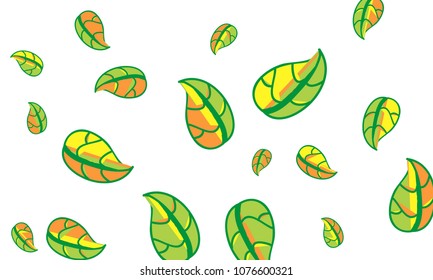Hand Drawn tea leaf background. Vector summer composition of tea leaves on white background. Sketch cartoon style illustration and background pattern. Hand drawn herbal green tea.