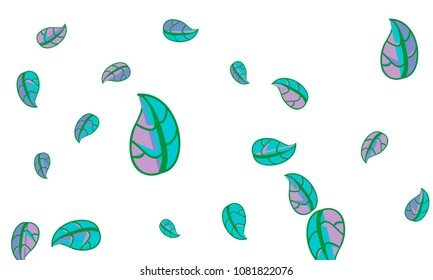 Hand Drawn tea leaf background. Vector summer composition of tea leaves on white background. Sketch cartoon style illustration and background pattern. Hand drawn herbal green tea.