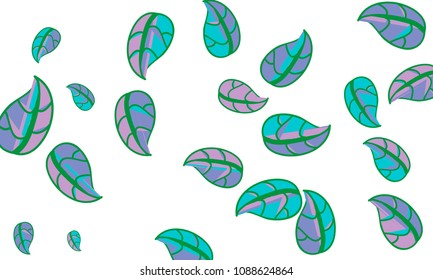 Hand Drawn tea leaf background. Vector summer composition of tea leaves on white background. Sketch cartoon style illustration and background pattern. Hand drawn herbal green tea.