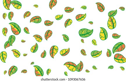 Hand Drawn tea leaf background. Vector summer composition of tea leaves on white background. Sketch cartoon style illustration and background pattern. Hand drawn herbal green tea.