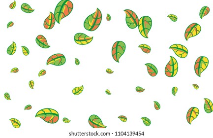 Hand Drawn tea leaf background. Vector summer composition of tea leaves on white background. Sketch cartoon style illustration and background pattern. Hand drawn herbal green tea.