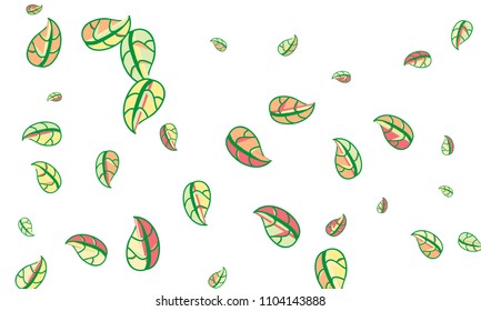Hand Drawn tea leaf background. Vector summer composition of tea leaves on white background. Sketch cartoon style illustration and background pattern. Hand drawn herbal green tea.