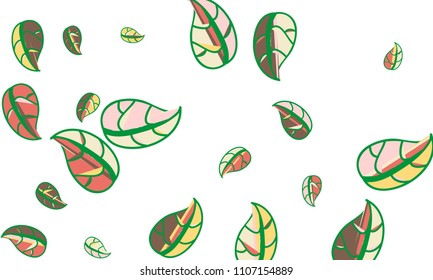Hand Drawn tea leaf background. Vector summer composition of tea leaves on white background. Sketch cartoon style illustration and background pattern. Hand drawn herbal green tea.
