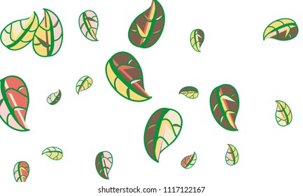 Hand Drawn tea leaf background. Vector summer composition of tea leaves on white background. Sketch cartoon style illustration and background pattern. Hand drawn herbal green tea.