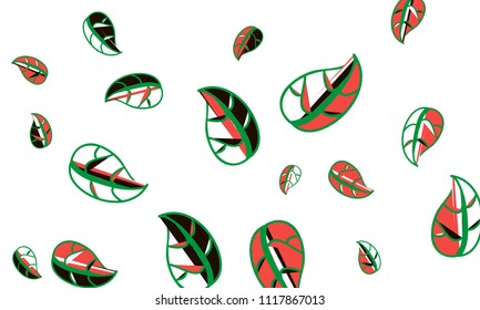 Hand Drawn tea leaf background. Vector summer composition of tea leaves on white background. Sketch cartoon style illustration and background pattern. Hand drawn herbal green tea.