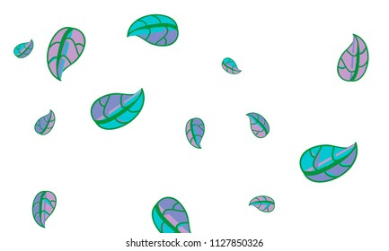 Hand Drawn tea leaf background. Vector summer composition of tea leaves on white background. Sketch cartoon style illustration and background pattern. Hand drawn herbal green tea.