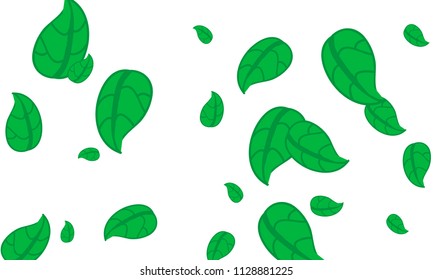 Hand Drawn tea leaf background. Vector summer composition of tea leaves on white background. Sketch cartoon style illustration and background pattern. Hand drawn herbal green tea.