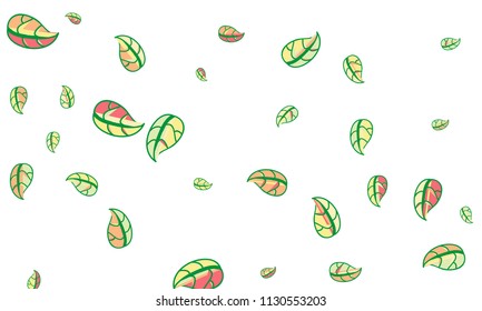 Hand Drawn tea leaf background. Vector summer composition of tea leaves on white background. Sketch cartoon style illustration and background pattern. Hand drawn herbal green tea.