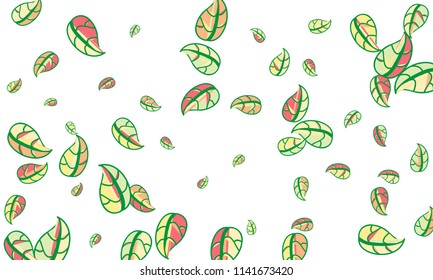 Hand Drawn tea leaf background. Vector summer composition of tea leaves on white background. Sketch cartoon style illustration and background pattern. Hand drawn herbal green tea.