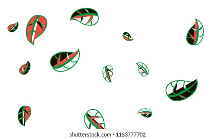 Hand Drawn tea leaf background. Vector summer composition of tea leaves on white background. Sketch cartoon style illustration and background pattern. Hand drawn herbal green tea.