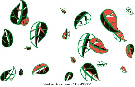 Hand Drawn tea leaf background. Vector summer composition of tea leaves on white background. Sketch cartoon style illustration and background pattern. Hand drawn herbal green tea.