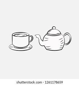 hand drawn tea pot and cup icon template design