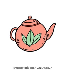 Hand Drawn Tea Pot. Engraving Style Vector Illustration Isolated On White Background.