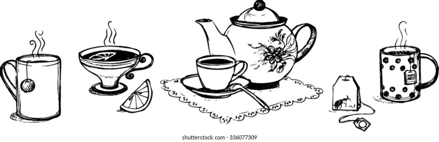 Hand drawn tea time collection