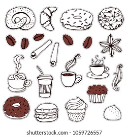 hand drawn tea time, stickers set, vector